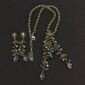 Glass beaded necklace and earrings